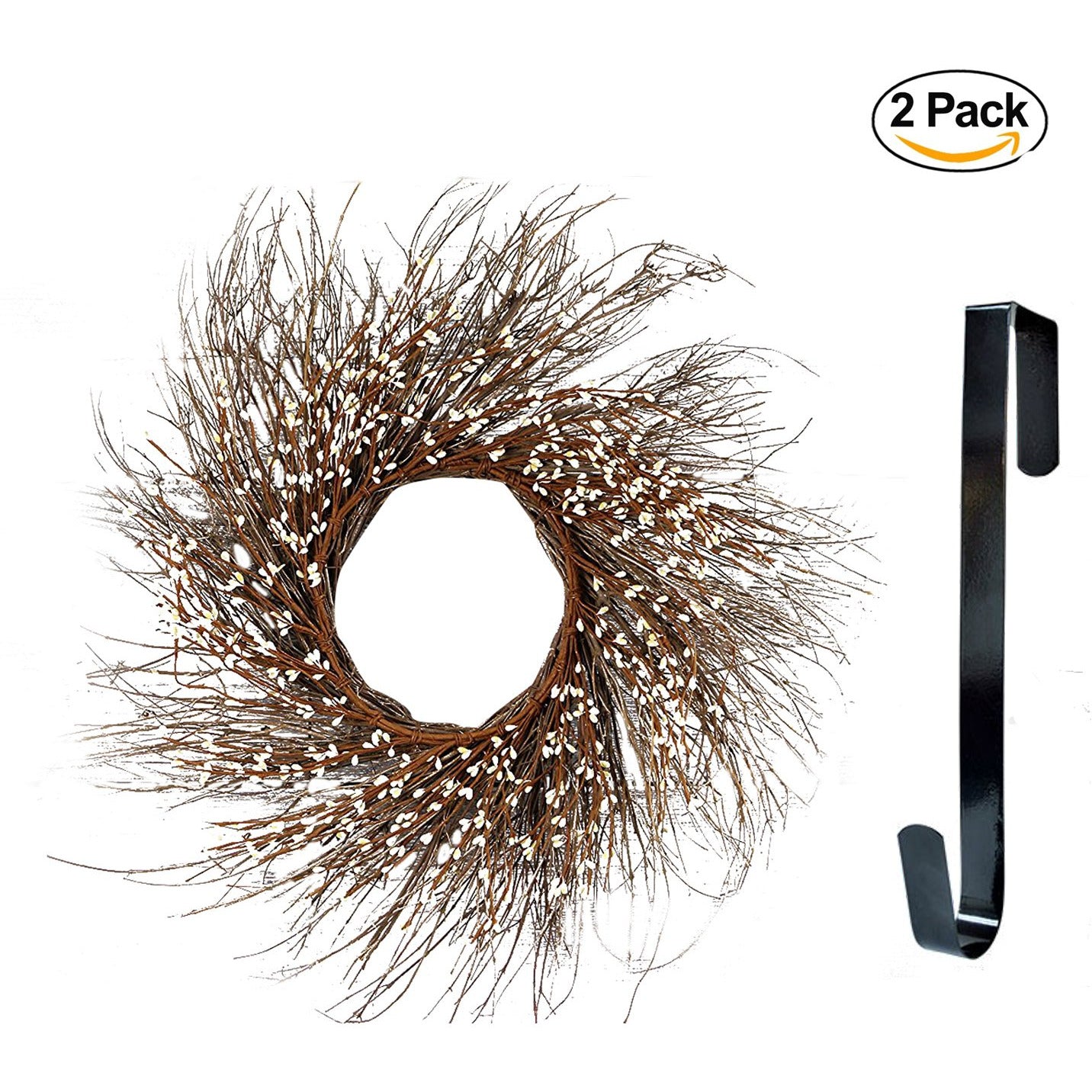 Farmhouse Pip Berry Twig Wreath with wreath hanger - Farmhouse Decor
