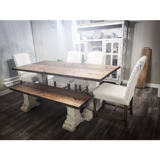 Amara Farmhouse Pedestal Table and Bench