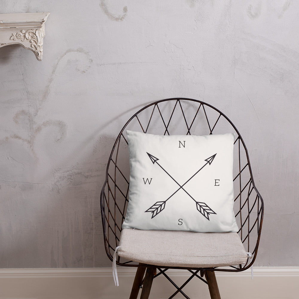 Throw Pillow, Farmhouse Pillow, Compass, 18 x 18 square linen pillow cover, white decorative cushion cover, north south east west, NSEW comp - Farmhouse Decor