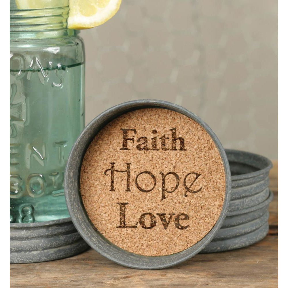 Mason Jar Lid Coaster - Faith Hope Love - Farmhouse Decor