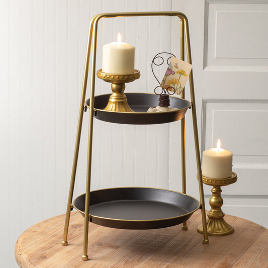 Two-Tiered Round Tray - Black and Gold