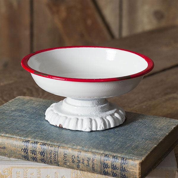 Red Trim Pedestal Dish