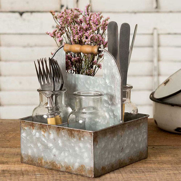Metal Box Caddy with Four Bottles