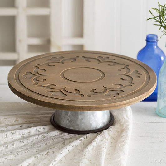 Wood Carved Dessert Stand - Farmhouse Decor