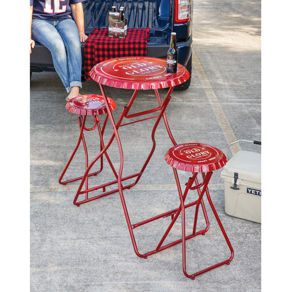 Old Glory Folding Metal Table with Two Stools