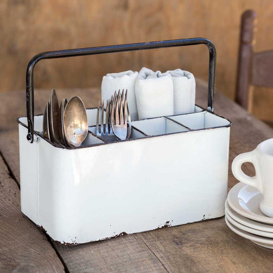 White Cutlery Caddy - Farmhouse Decor