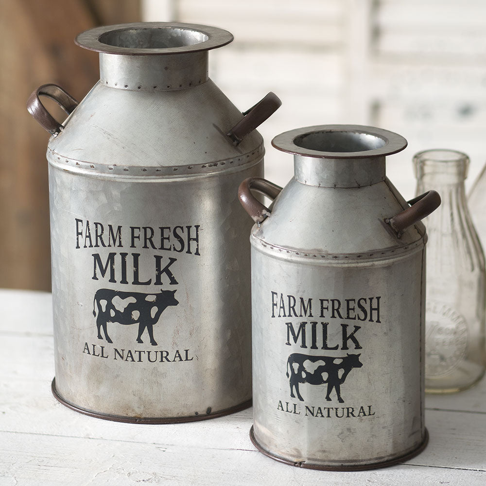 Set of Two "Farm Fresh Milk" Cans - Farmhouse Decor