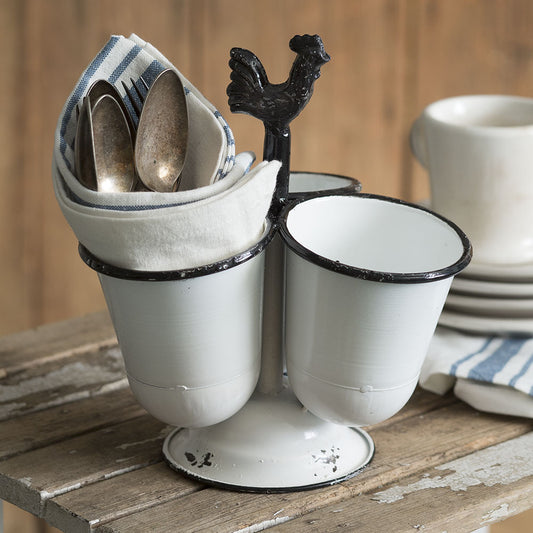 Three Cup Rooster Caddy - Farmhouse Decor