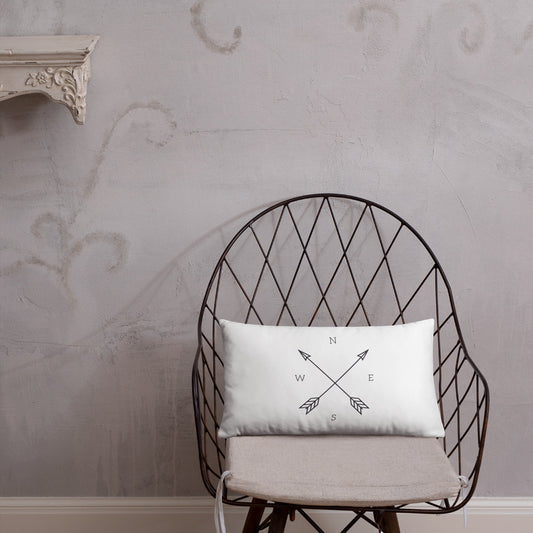 Throw Pillow, Farmhouse Pillow, Compass, 18 x 18 square linen pillow cover, white decorative cushion cover, north south east west, NSEW comp - Farmhouse Decor